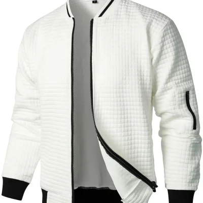 Men's Stand Collar Zip-Up Sweatshirt Jacket Fashion Plaid/ Cardigan