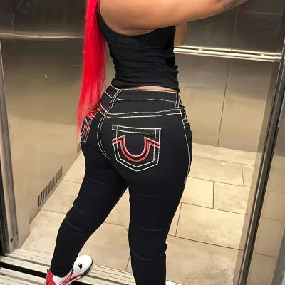 Plus Size High-Elastic Skinny Jeans, 3D Pocket Embroidery, Seasonal