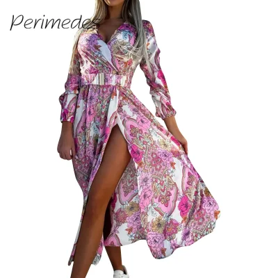 Casual Floral Printed Pullover Slit Dress
