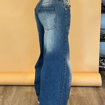Women s Vintage High Waist Wide Leg Jeans Retro Washed for Spring