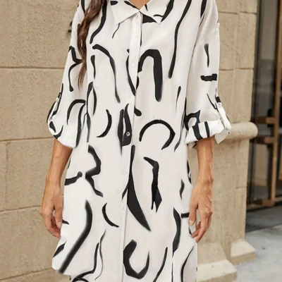 Plus Size Women's Fashionable Shirt with Striped Print Long Sleeved