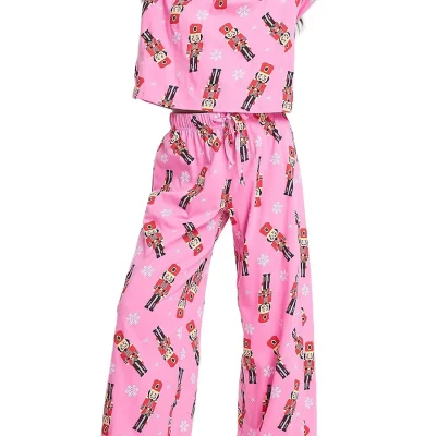 Women Pajama Set Cartoon Soldier Print Long Sleeve Crew Neck