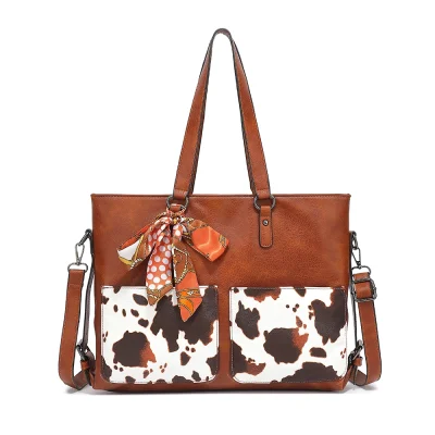 Large Leather Shoulder Bag, Work Tote With Multi-Pockets